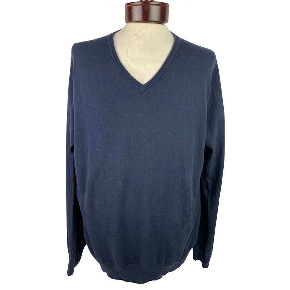 XL J.Crew Harbor Cotton Men's Navy Blue V-Neck Sweater Cotton Wool Blend